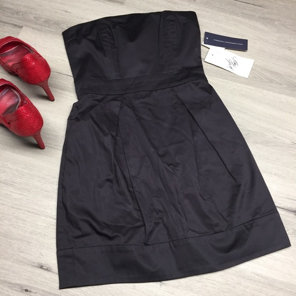 French Connection Grey Cotton Strapless Dress, 4 - Picture 2 of 7